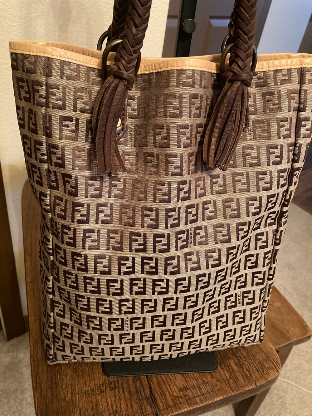 Vintage Boho Fendi Signature FF Zucca Monogram Canvas Tote Bag w/Dust Bag NWOT